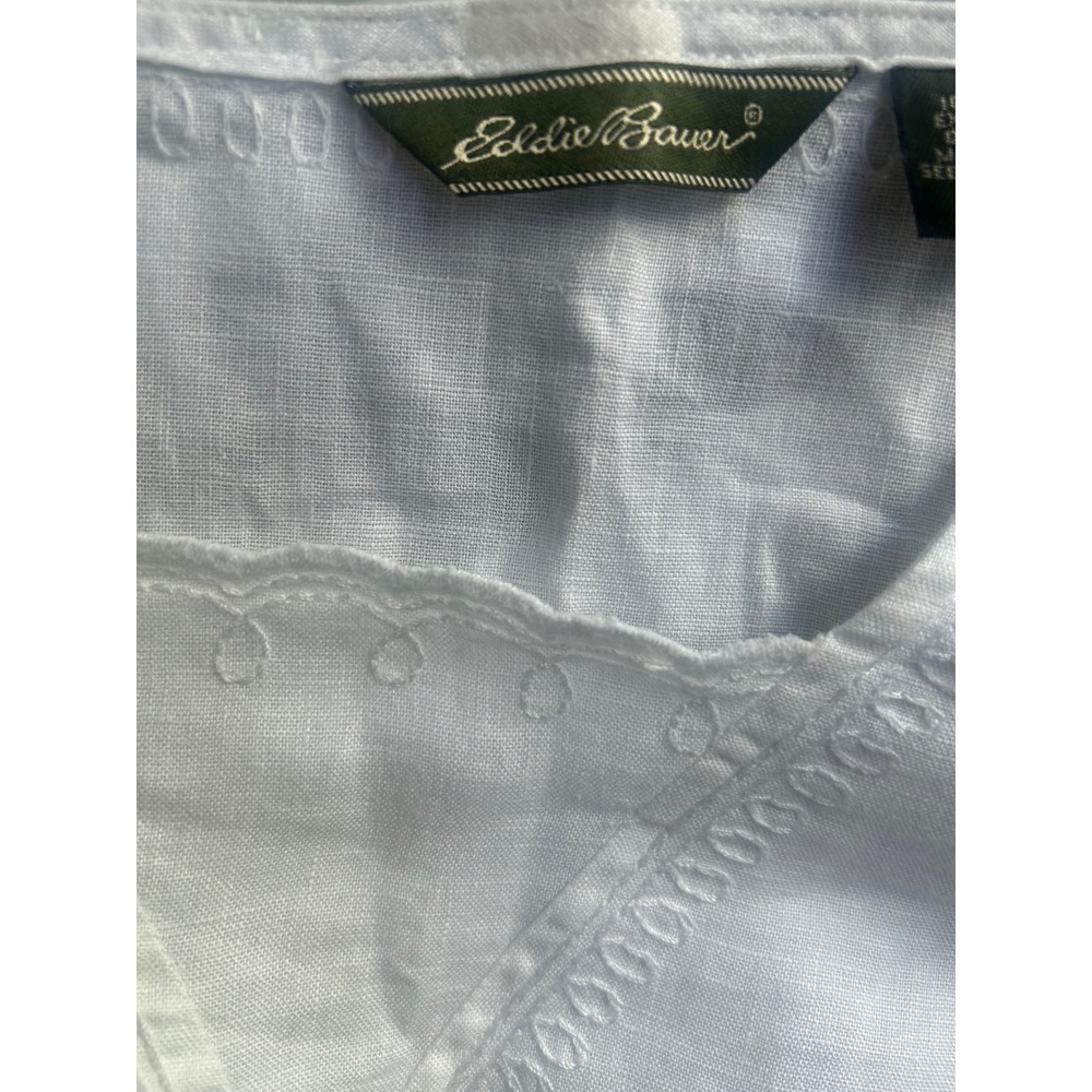 Eddie Bauer White Linen Embroidered Eyelet Long Sleeve V neck. - Picture 6 of 6